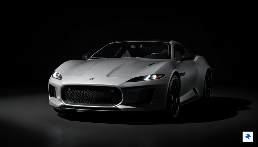 A conceptual, high-contrast studio photograph of a futuristic Jaguar prototype&hellip;