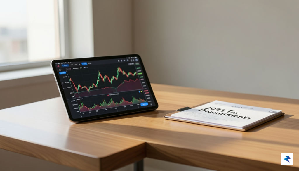 A modern, minimalist professional workspace showing a digital tablet displaying&hellip;