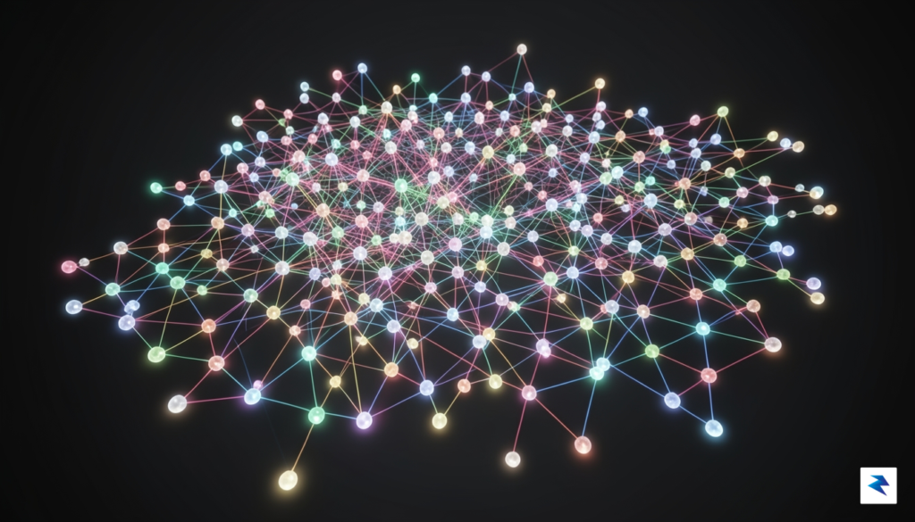 A conceptual 3D visualization showing a neural network architecture with&hellip;