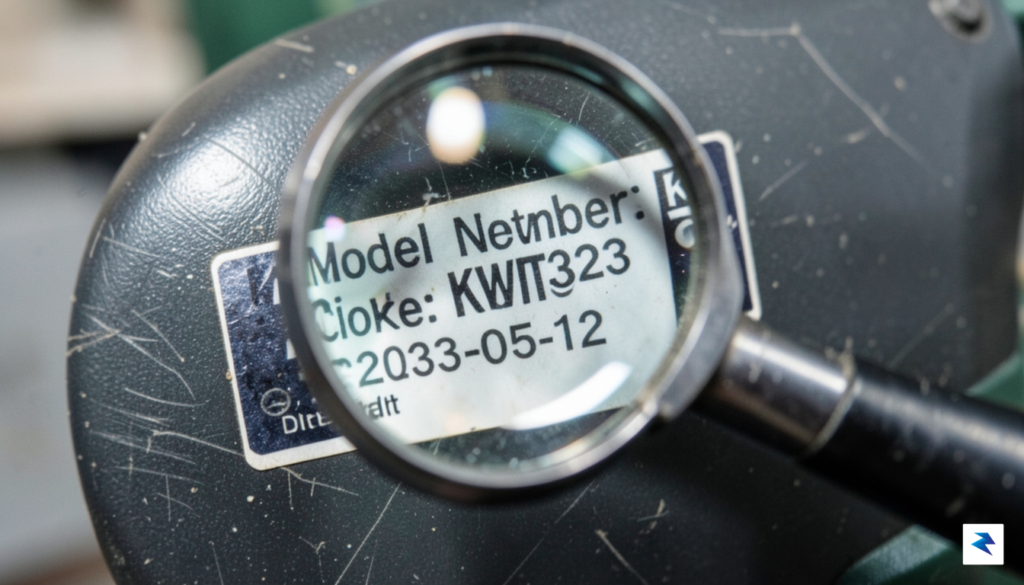 A close-up, high-resolution photograph of a Kobalt power tool identification…