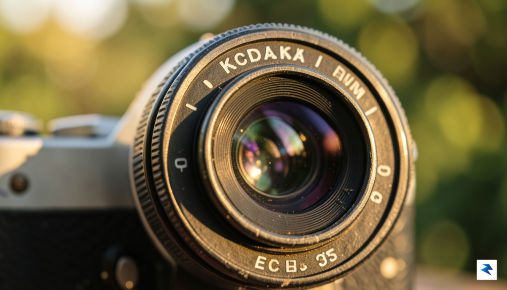 A close-up macro shot of the Kodak EC35 front lens…