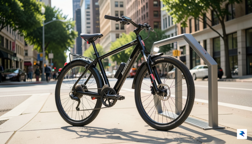 A sleek Lectric XPress2 parked on a sunny city street…