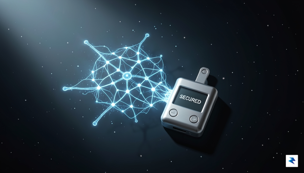 A conceptual digital illustration showing a glowing, translucent AI neural…