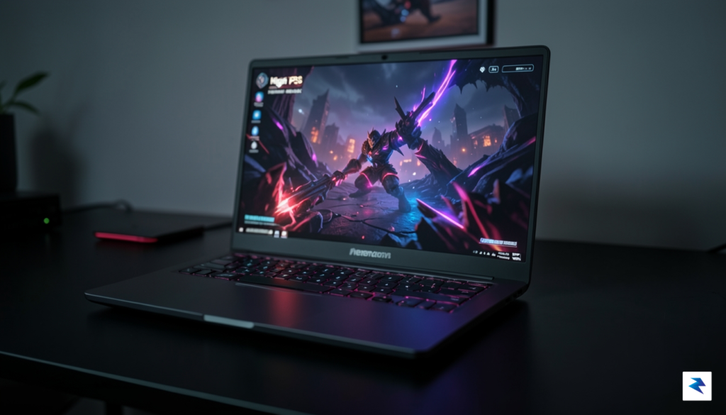 A close-up shot of a high-end Lenovo Legion gaming laptop…