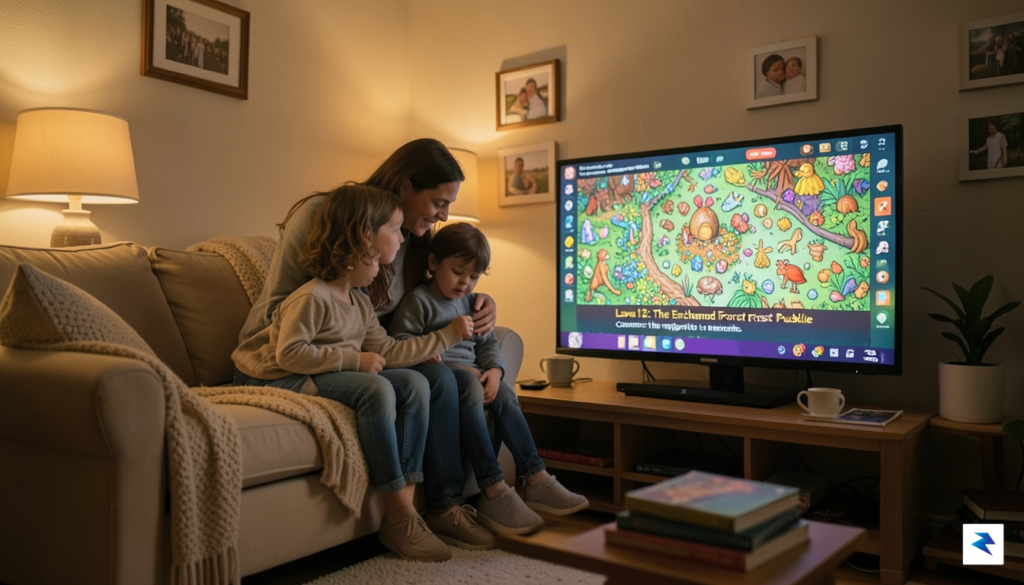 A warm, cozy living room scene where a parent and…