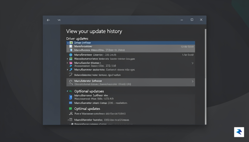 A screenshot of the Windows Update history menu highlighting a…