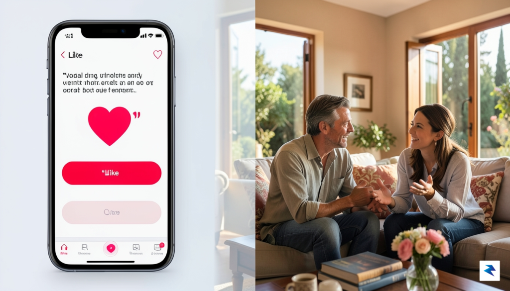 A vibrant, split-screen composition showing a digital smartphone interface with…