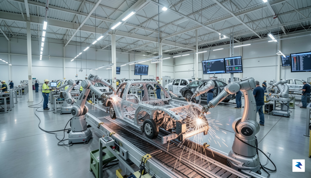 A wide-angle, cinematic shot of the Lucid Motors assembly line&hellip;