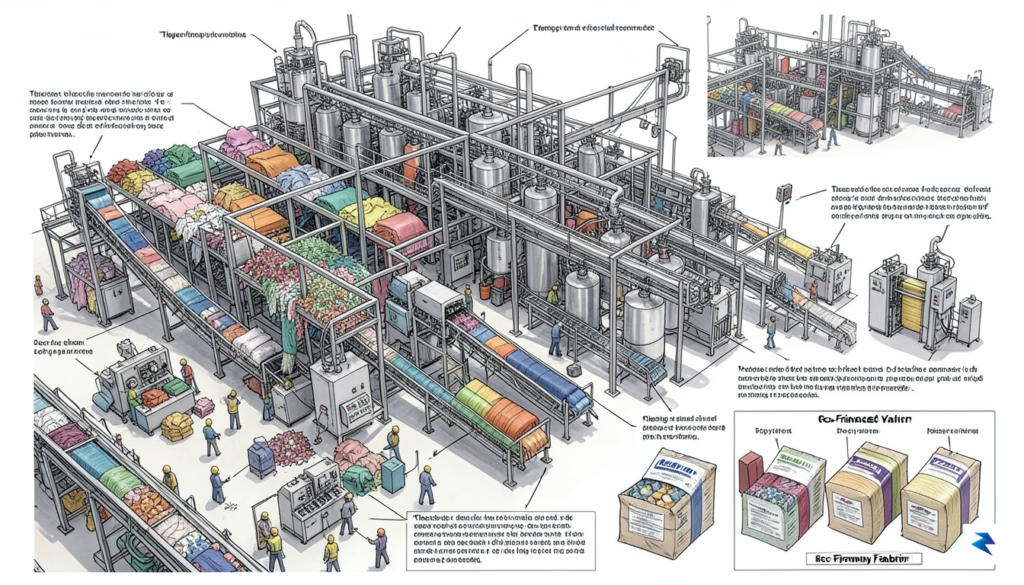A detailed schematic showing a complex textile recycling plant with&hellip;