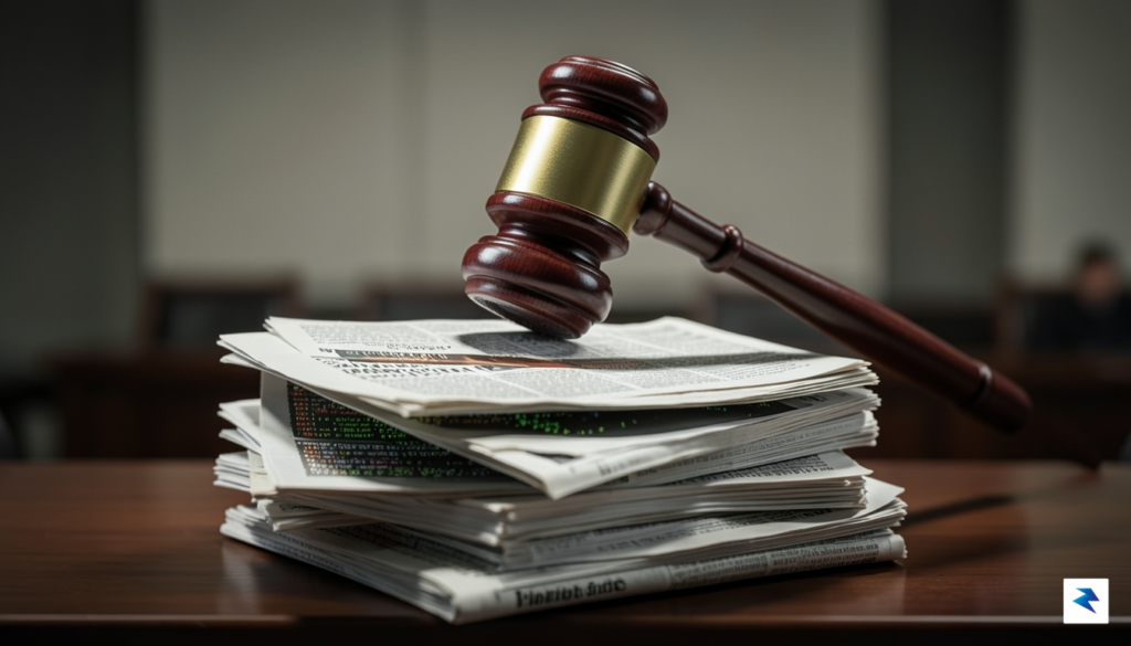 A conceptual image showing a gavel resting on top of…