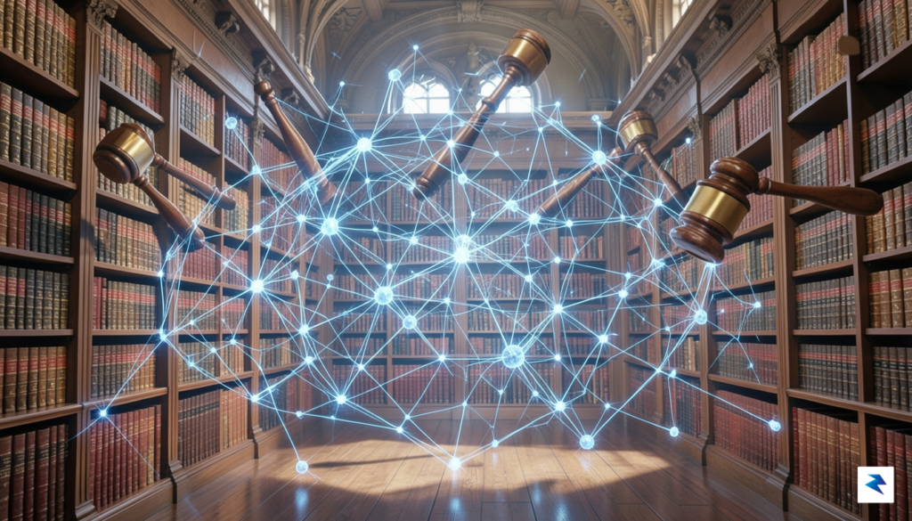 A conceptual digital illustration showing a massive, translucent AI neural&hellip;