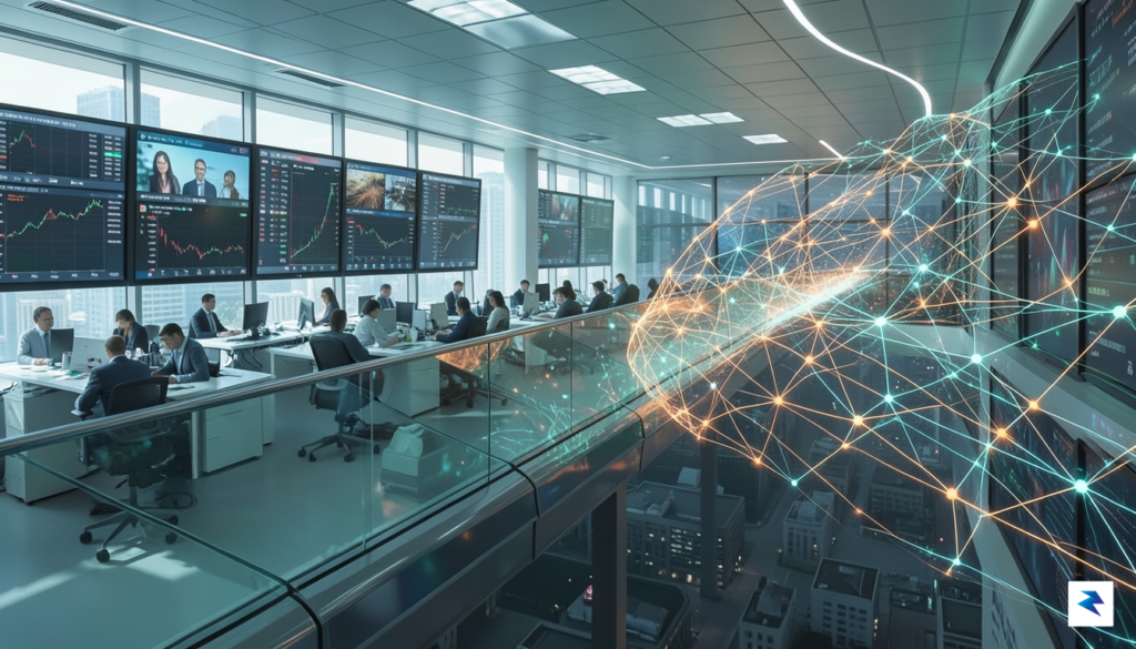A conceptual digital illustration showing a bridge connecting a bustling&hellip;