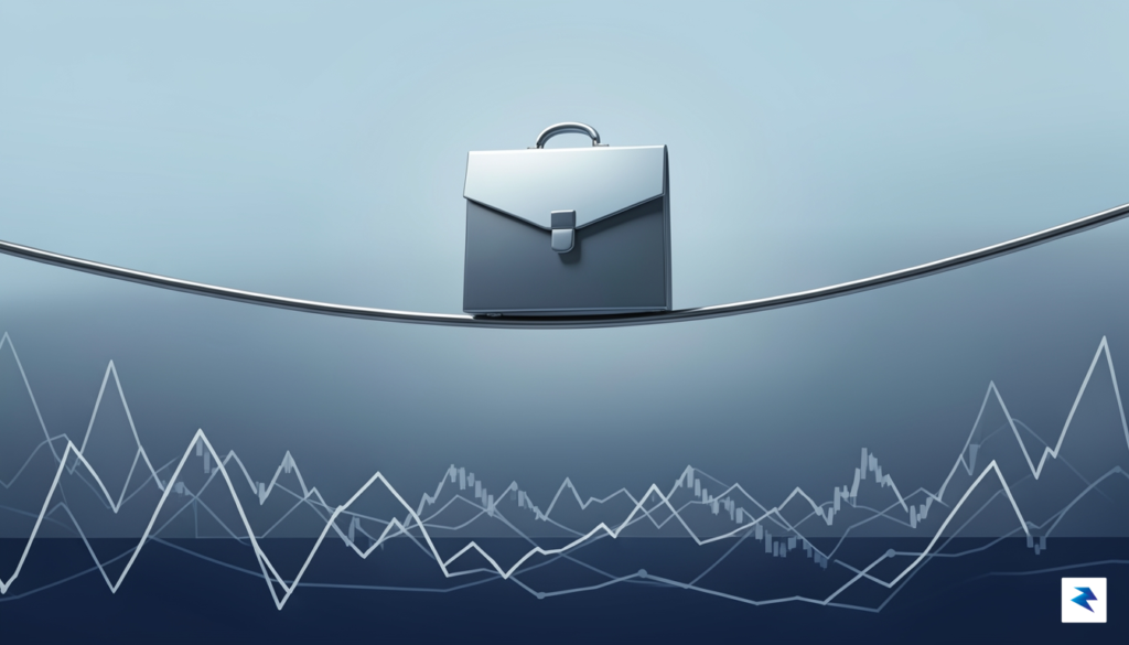 A modern, minimalist digital illustration showing a diverse investment portfolio…