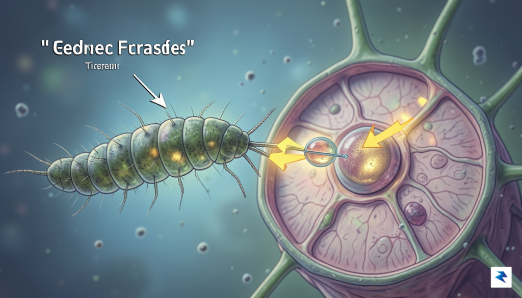 A detailed scientific illustration showing the Agrobacterium tumefaciens bacterium transferring…
