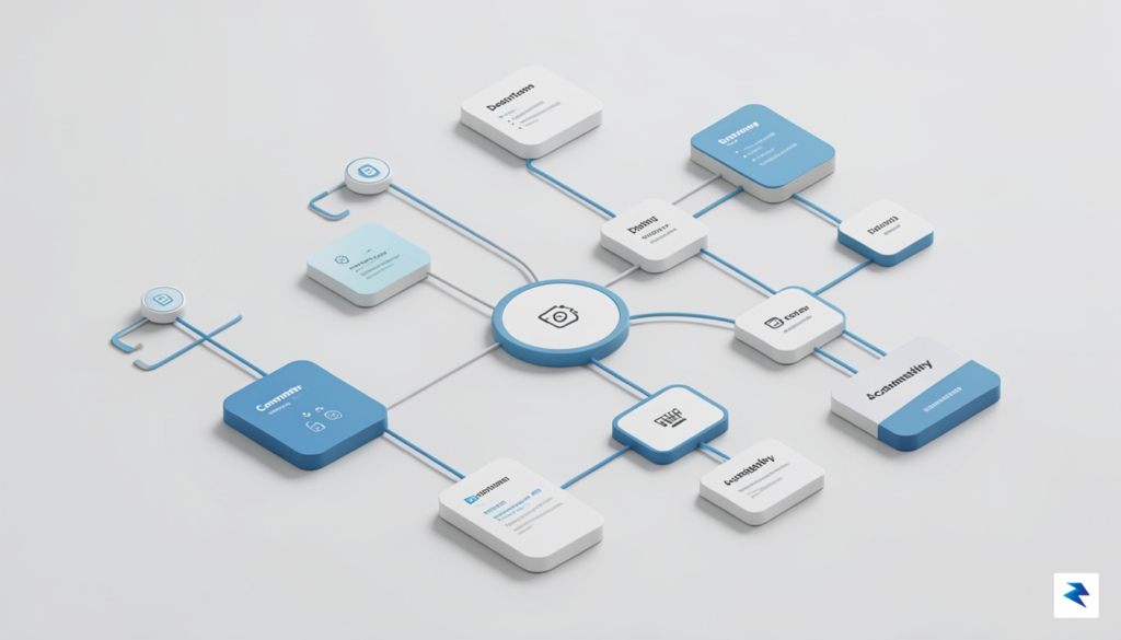A conceptual 3D isometric diagram showing a digital design system&hellip;