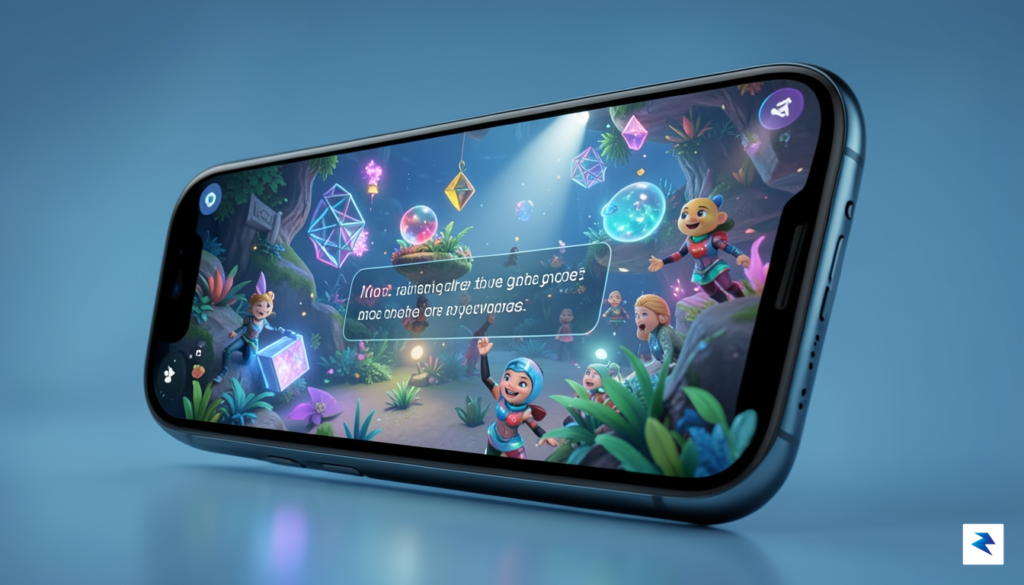 A vibrant, futuristic digital interface showing a smartphone screen where…