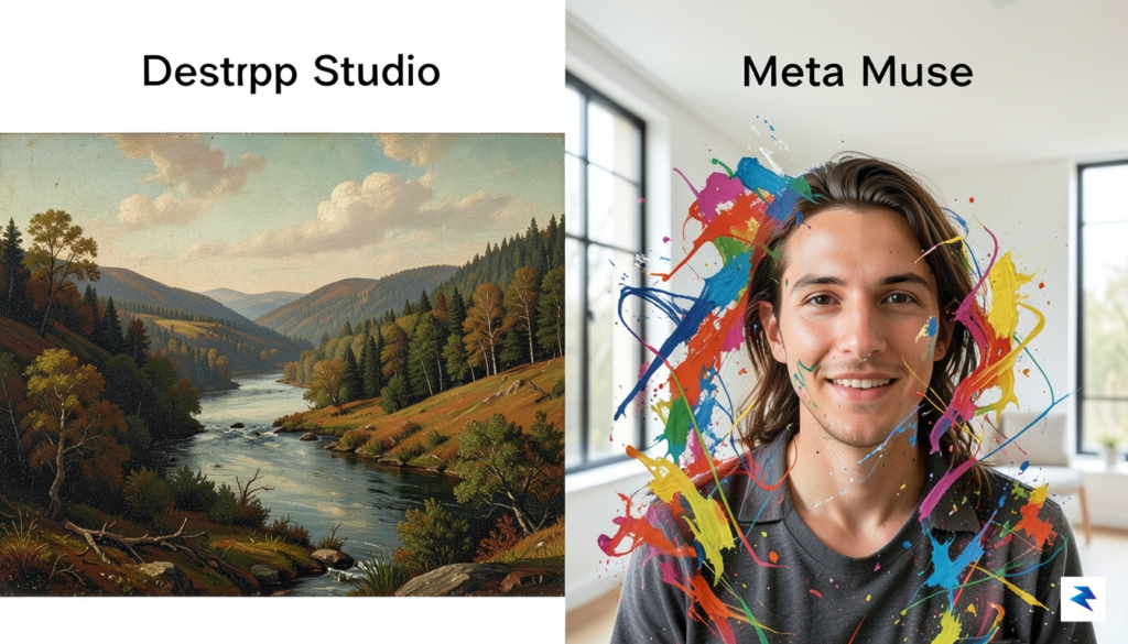 A conceptual split-screen graphic showing a high-detail, slow-loading landscape painting…