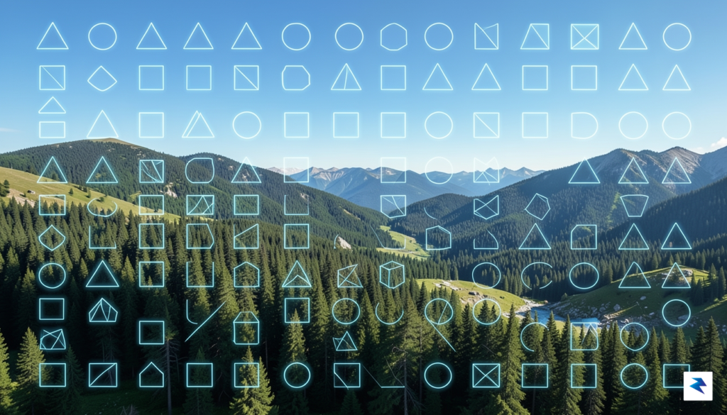 A conceptual digital art piece showing a grid of abstract…