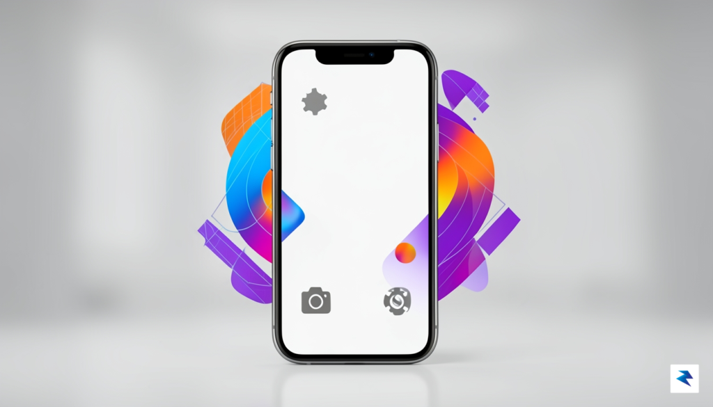 A modern, minimalist digital graphic showing a stylized smartphone interface…
