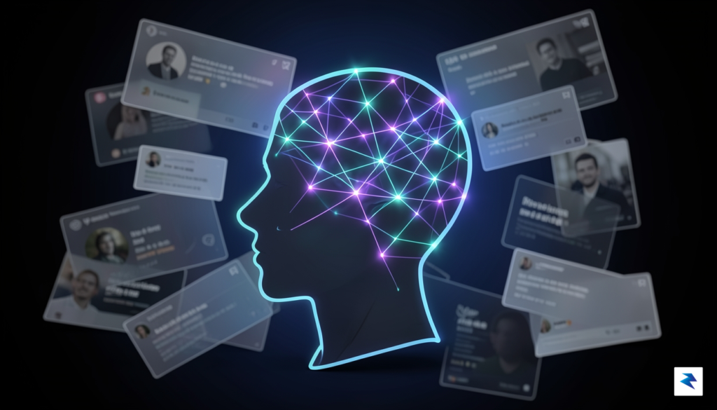A conceptual illustration showing a digital silhouette of a human…