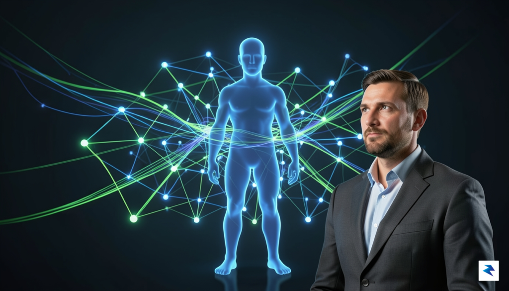 A conceptual illustration showing a digital human silhouette being evaluated&hellip;