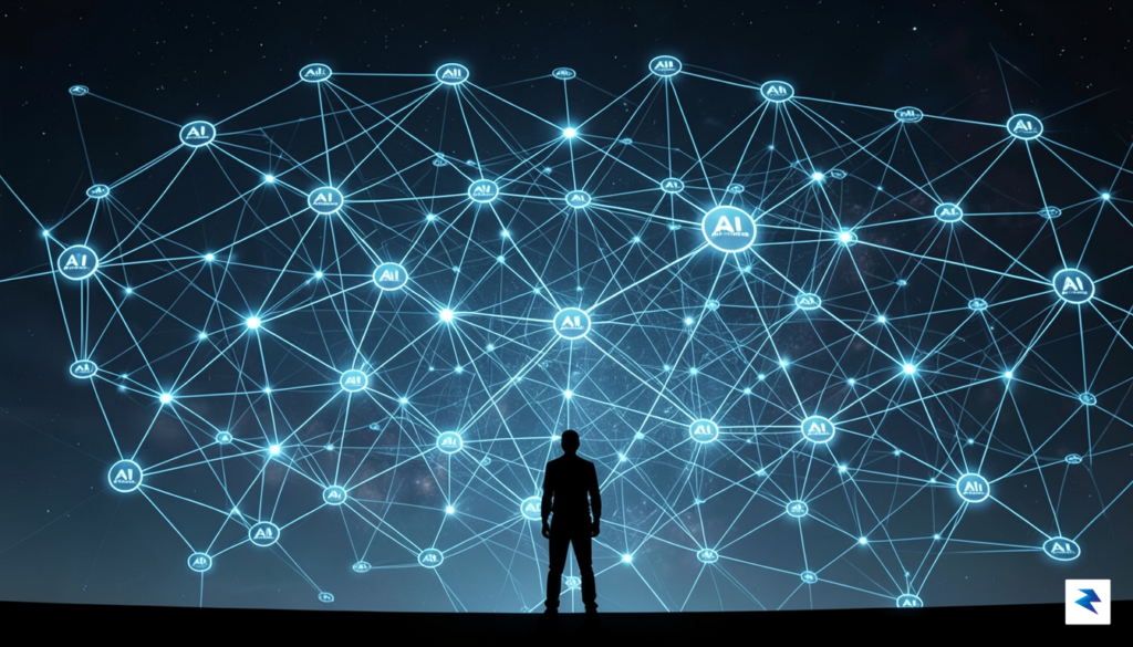 A conceptual digital illustration showing a glowing, interconnected network of&hellip;
