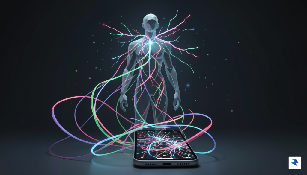 A conceptual digital illustration showing a human silhouette with glowing…