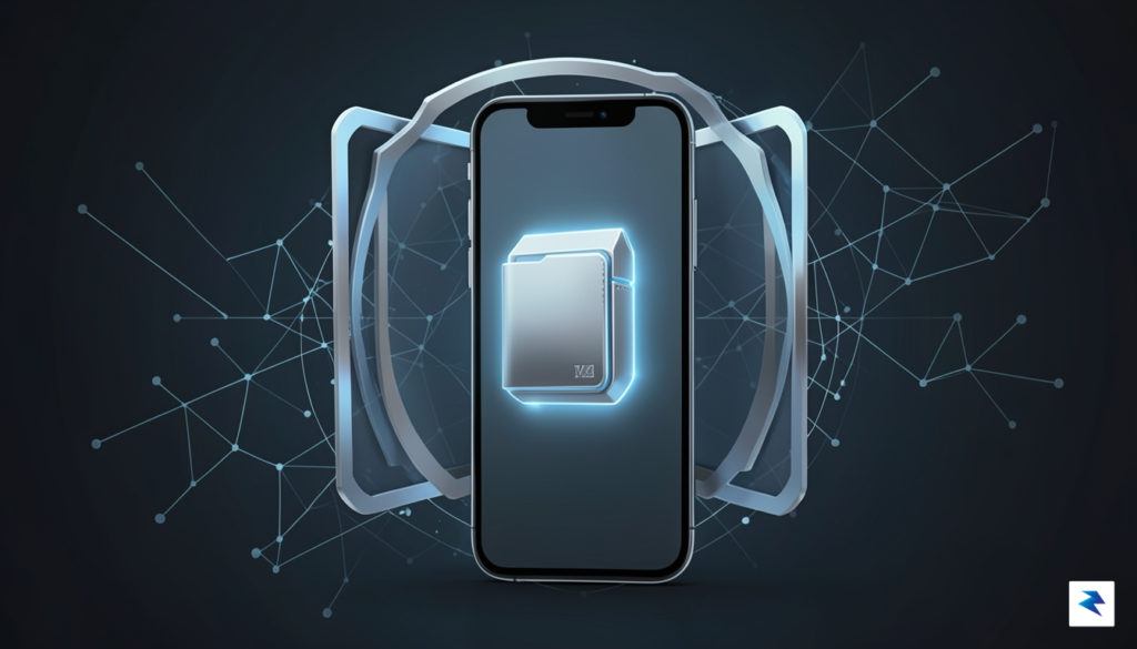 A conceptual digital illustration showing a glowing, secure digital vault&hellip;