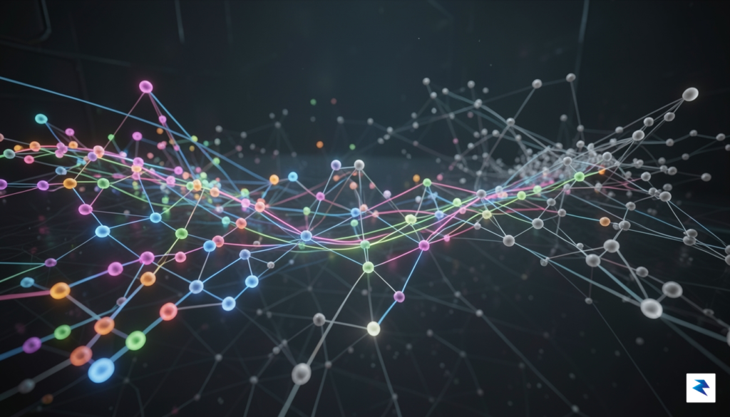 A conceptual 3D visualization showing a neural network architecture with&hellip;