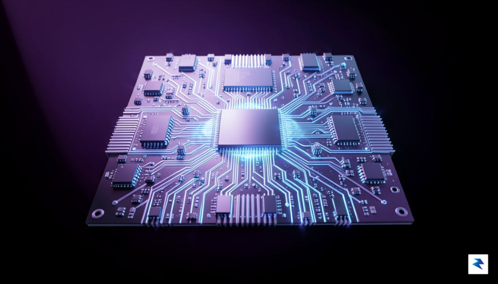 A sleek, futuristic 3D render of a high-performance computer chip&hellip;