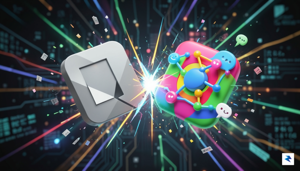 A conceptual digital illustration showing a clash between two different…