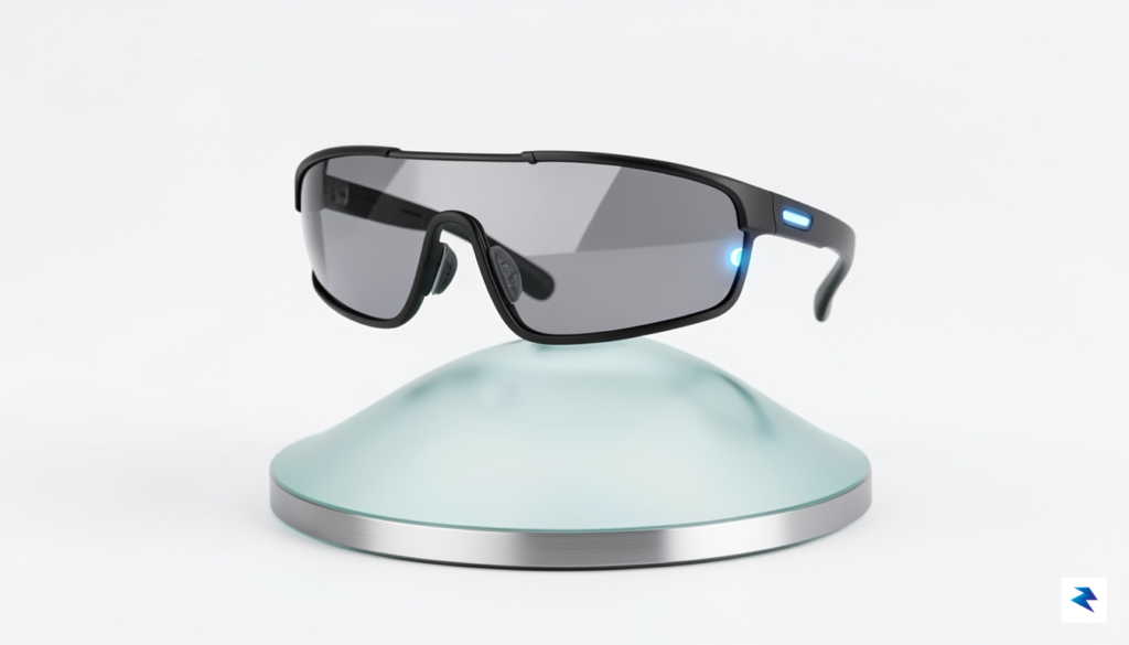 A sleek, futuristic conceptual design of smart glasses displayed on…