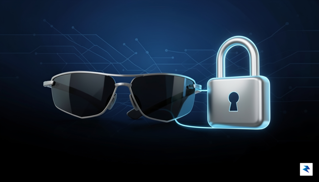 A conceptual illustration showing a pair of sleek smart glasses…