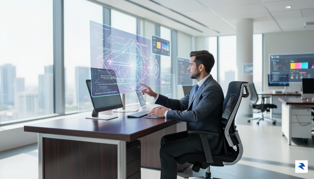 A conceptual image of a professional at a desk with&hellip;