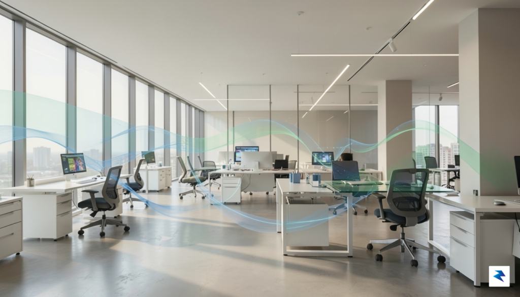 A modern, minimalist office environment with blurred lines representing digital&hellip;