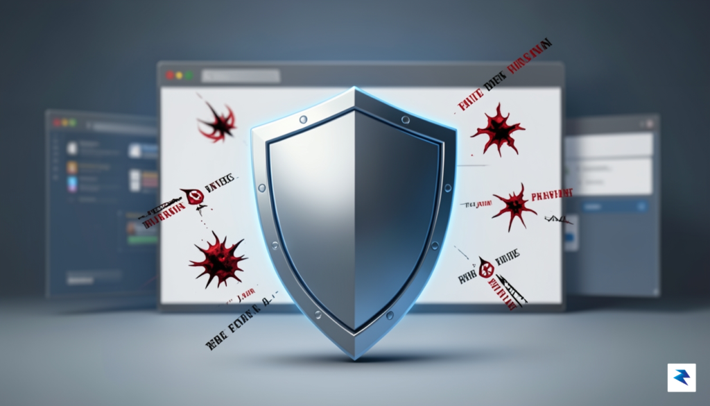 A conceptual illustration showing a digital shield protecting a browser&hellip;