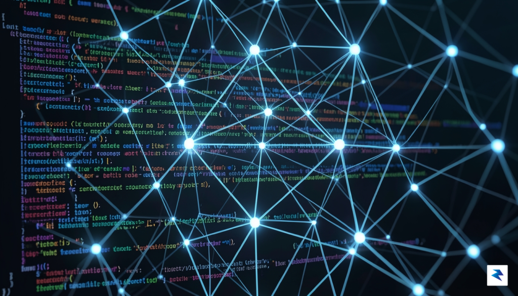 A digital visualization of a neural network overlaying complex lines&hellip;