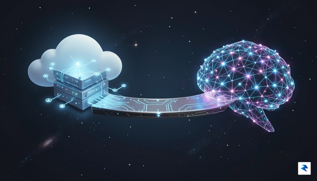 A conceptual illustration showing a digital bridge between a cloud&hellip;