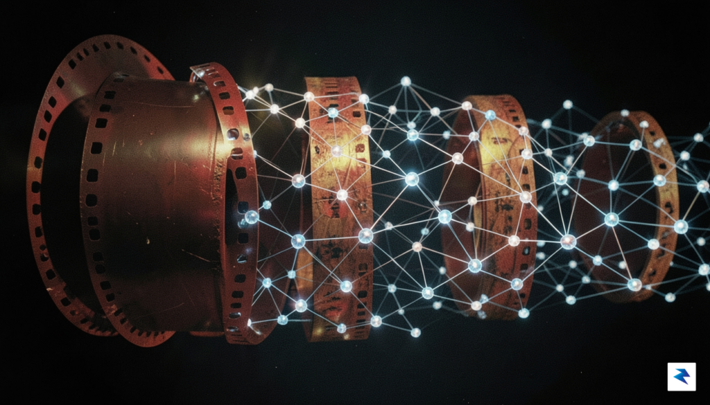 A conceptual digital art piece showing a blend of classic…