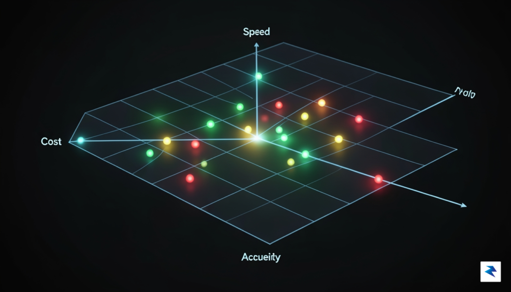 A conceptual 3D grid visualization showing the trade-offs between AI&hellip;