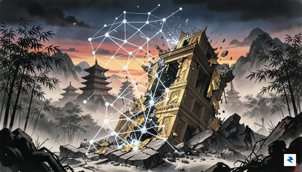 A dramatic visual representing the collapse of a digital financial…