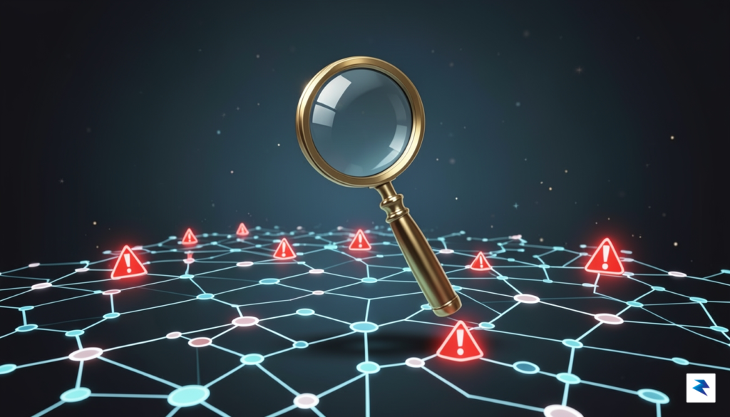 A conceptual digital illustration showing a magnifying glass hovering over…