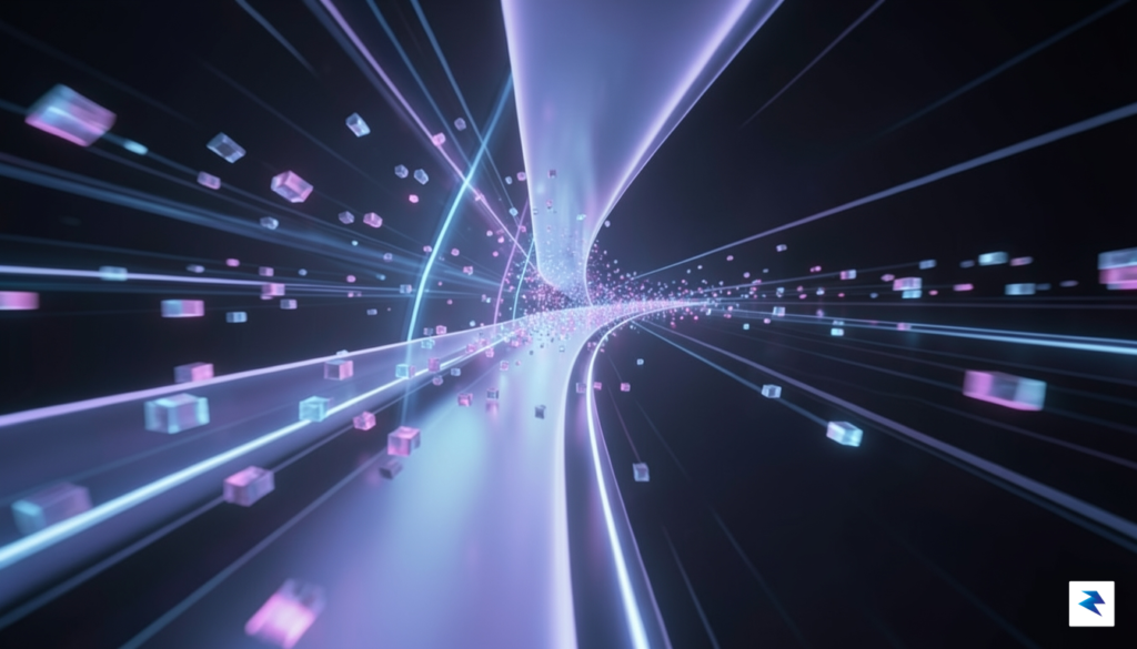 A conceptual digital visualization showing high-speed data packets flowing through&hellip;