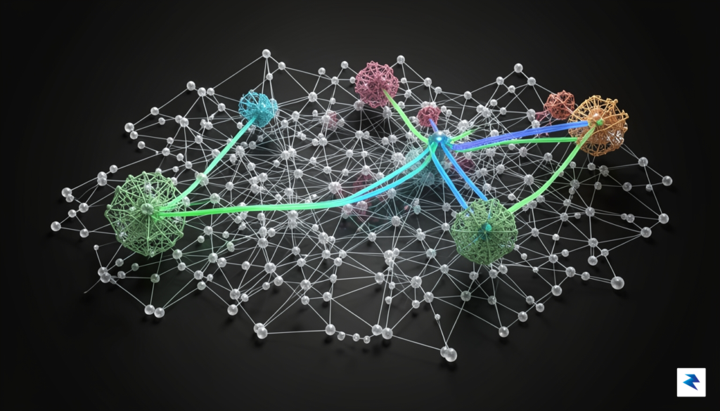 A conceptual 3D visualization showing a neural network with highlighted&hellip;