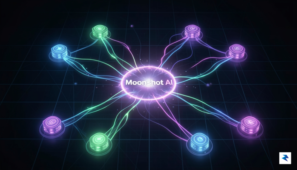 A conceptual digital illustration showing a complex network of glowing…