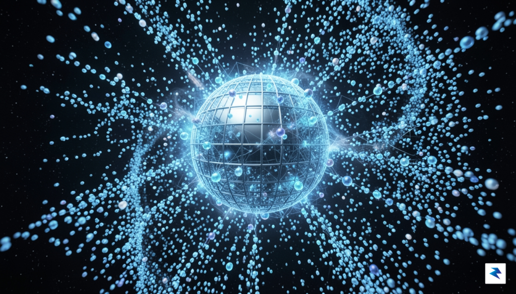 A digital visualization of a neural network node processing a…