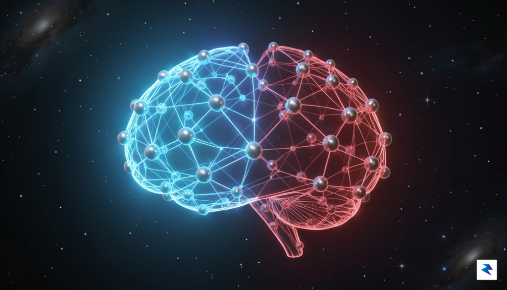 A sleek, futuristic visualization of a digital brain constructed from…
