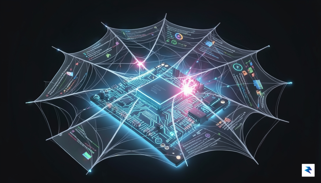 A conceptual digital illustration showing a glowing, high-tech motherboard connected&hellip;