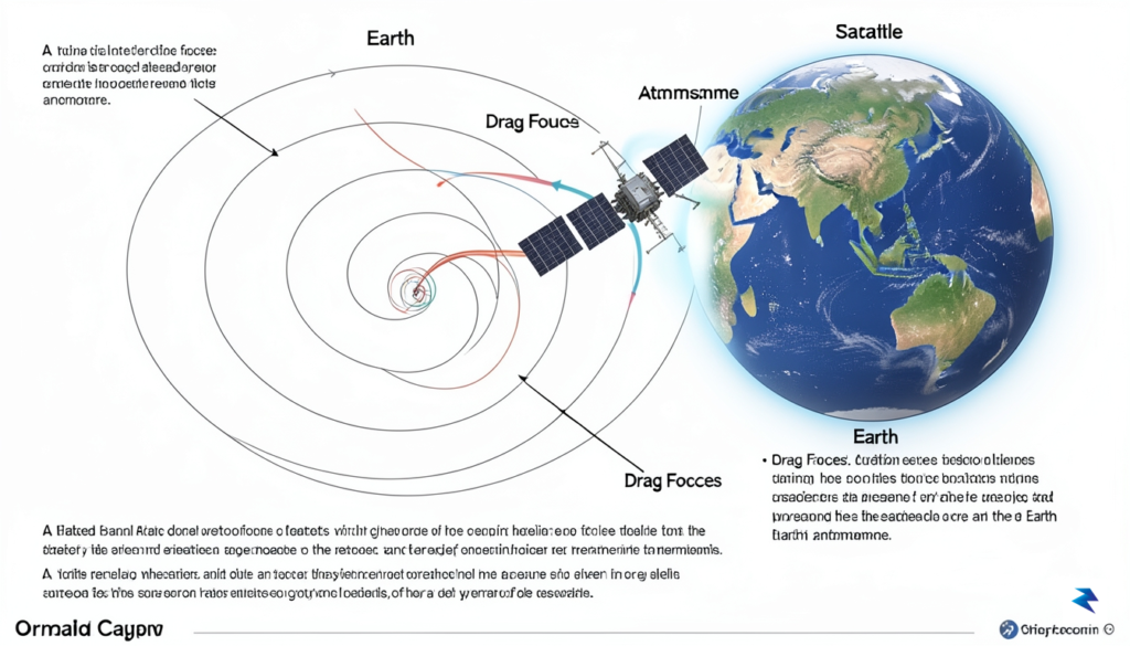 A technical diagram illustrating the concept of orbital decay, showing…