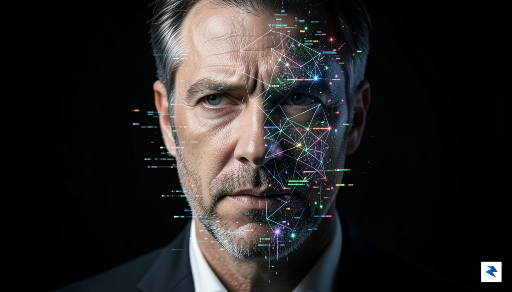 A close-up, surreal portrait of an actor whose face is&hellip;